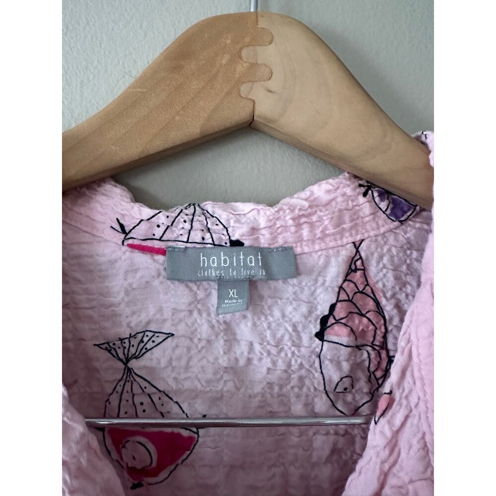 Habitat Clothing Pink Fish Print Gauze Button Up Size XL - Picture 3 of 8